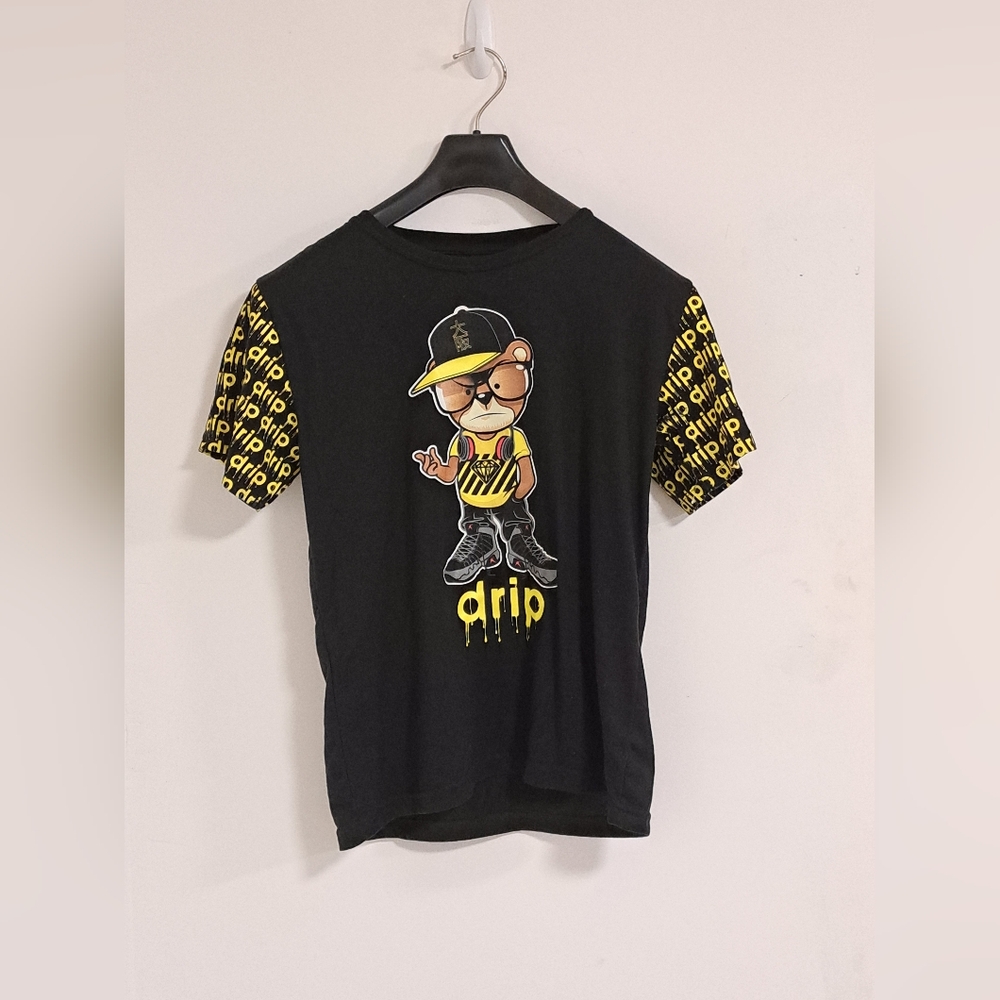 Fresh Laundry Drip Kids' Black and Yellow Graphic Bear Tee Size Large